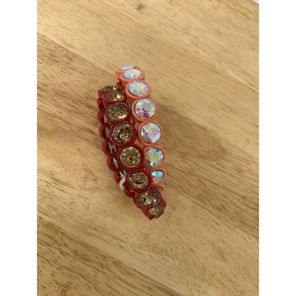 AB Rhinestone Red & Coral Stretch Bracelets Set of 2 Fashion Jewelry - Picture 9 of 9